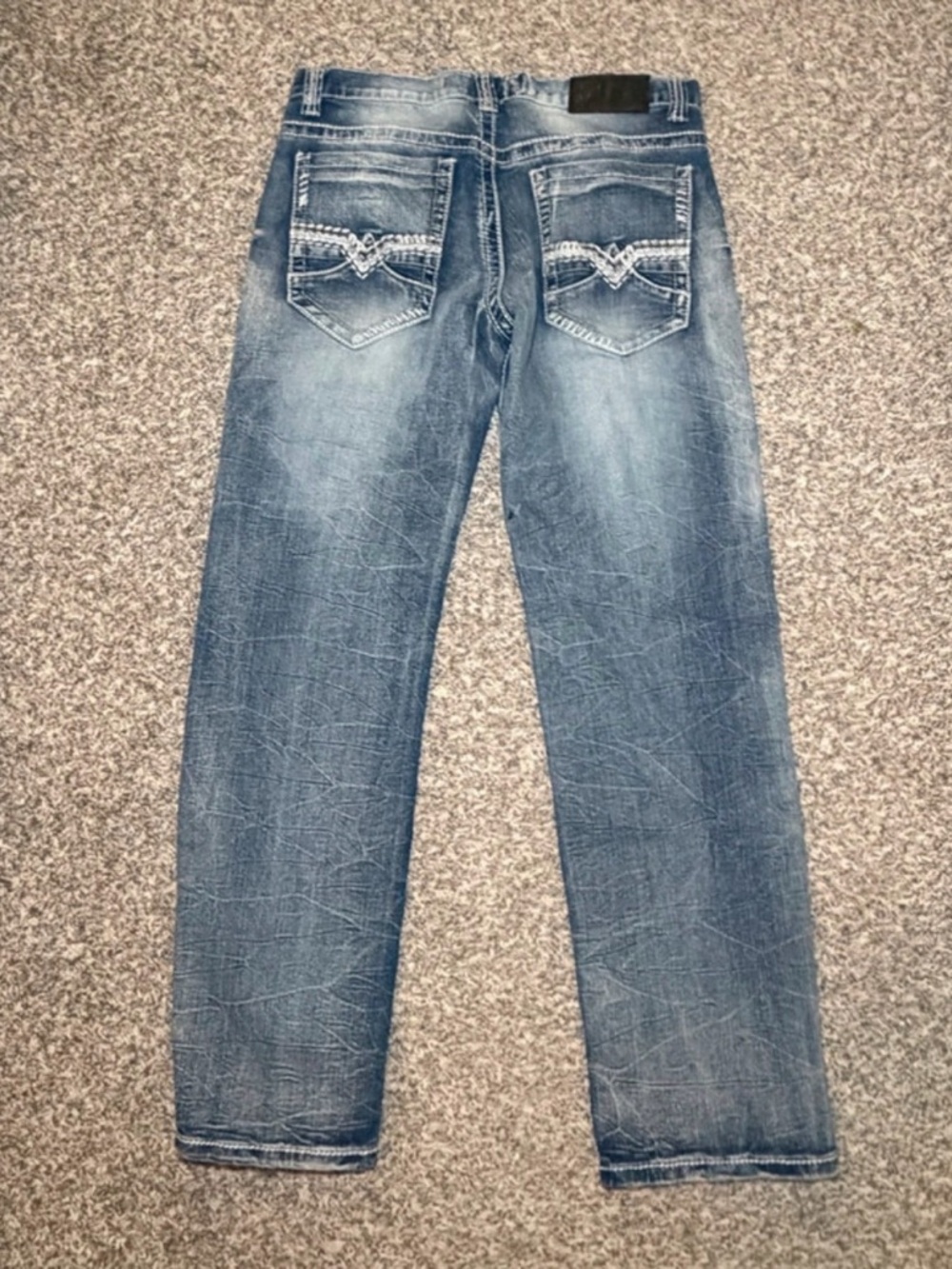True Luck Jeans Mens 32x32 Distressed Y2K Denim Straight Leg Medium Wash